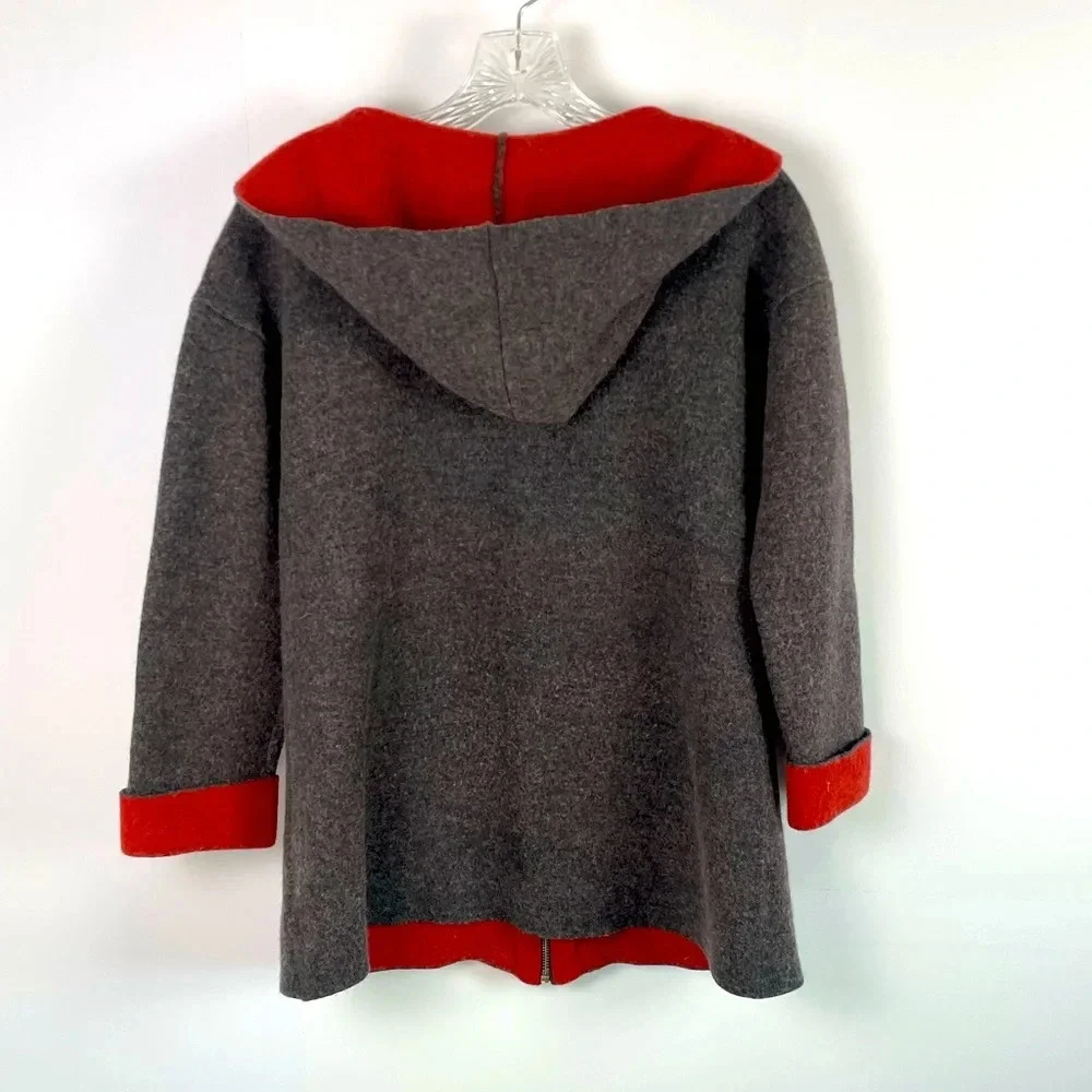 Jones New York Marino Wool Blend Zip Up Cardigan Pockets Red Gray Sz Medium